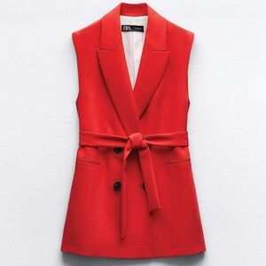 Zara Women's Red Sleeveless Blazer Coat